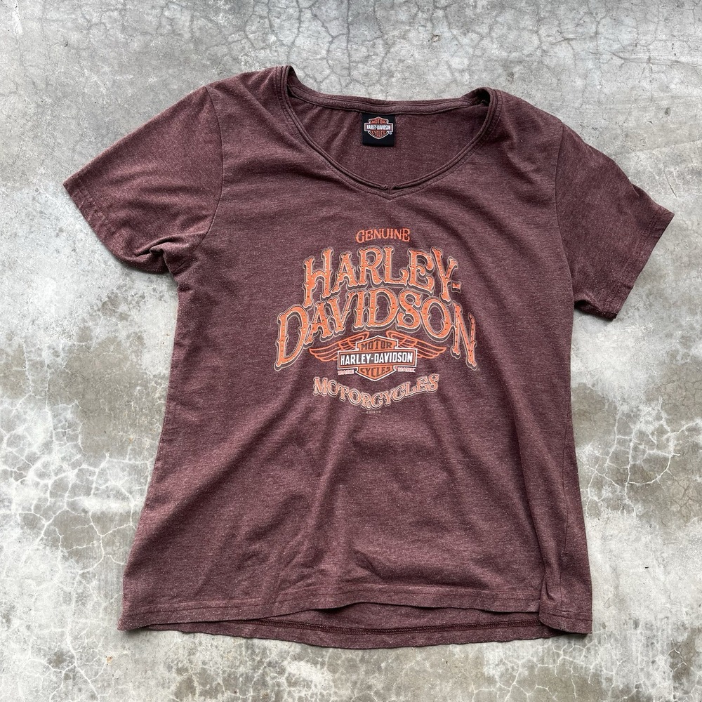 Harley Davidson Women's Brown Shirt Badlands North Dakota Size Large V Neck VTG